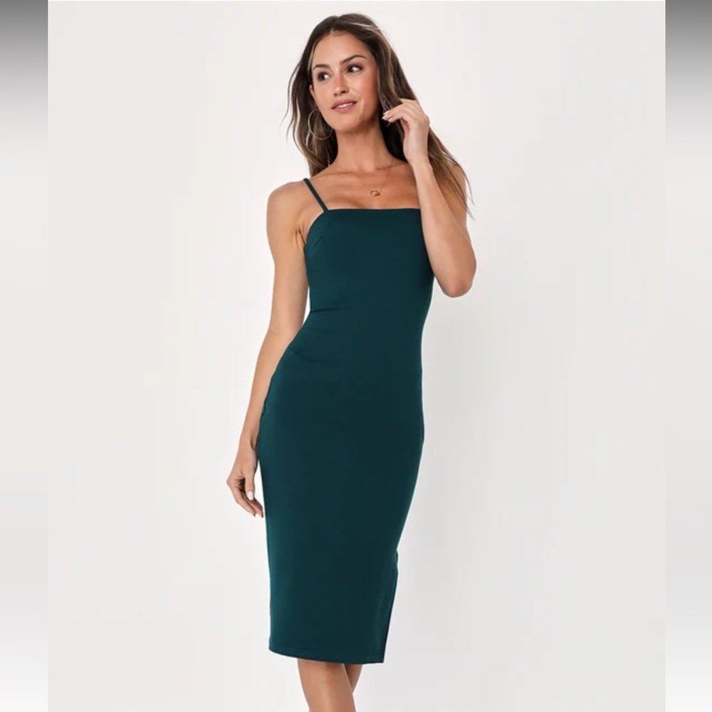 Lulus Paulina Forest Green Bodycon Midi Dress
